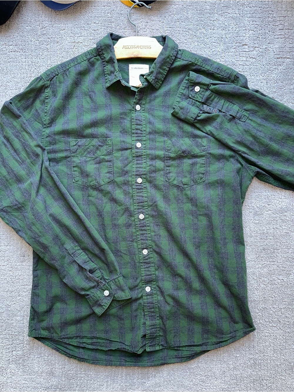 Life After Denim Men’s Green Plaid Long-Sleeve Button-Up Shirt 100% Cotton